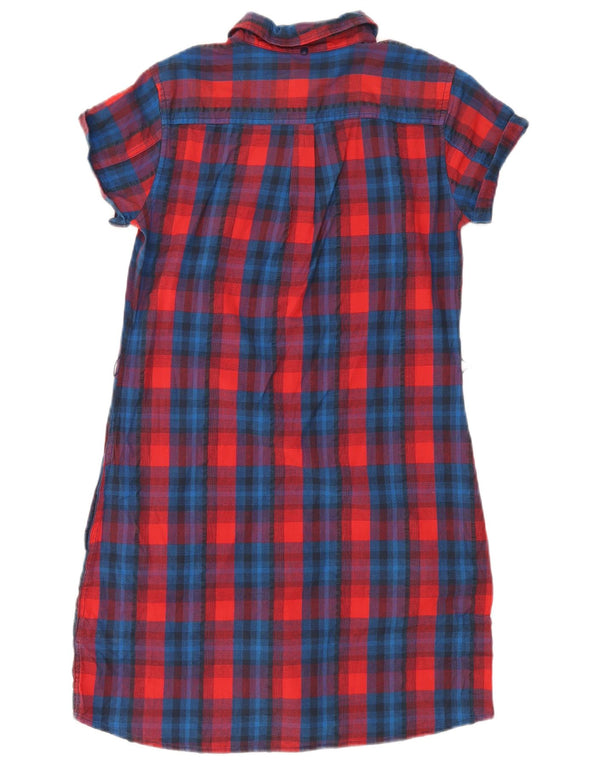 Lee Womens Short Sleeves Shirt Dress UK 12 Medium Red Check Cotton