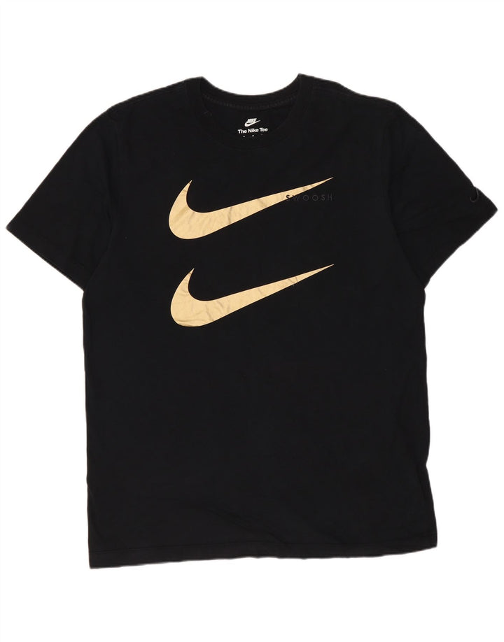 Nike Mens Swoosh Graphic T-Shirt Top Medium Black Cotton