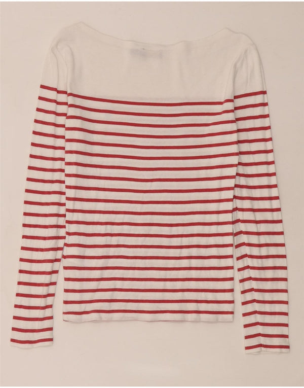 Polo Ralph Lauren Womens Top Long Sleeve UK 8 Small White Striped Cotton