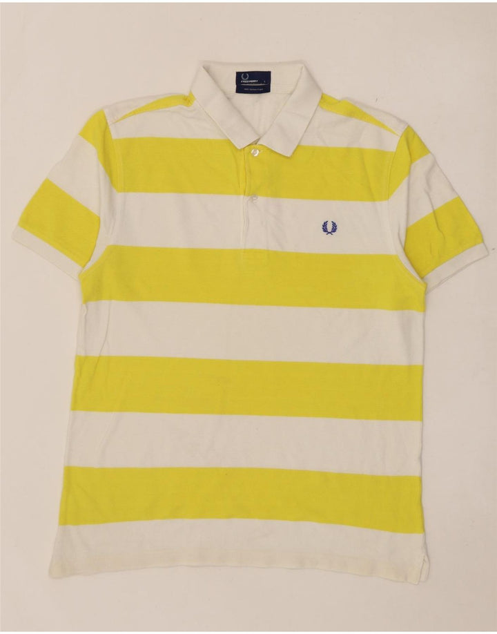 Fred Perry Mens Polo Shirt Large Yellow Striped Cotton