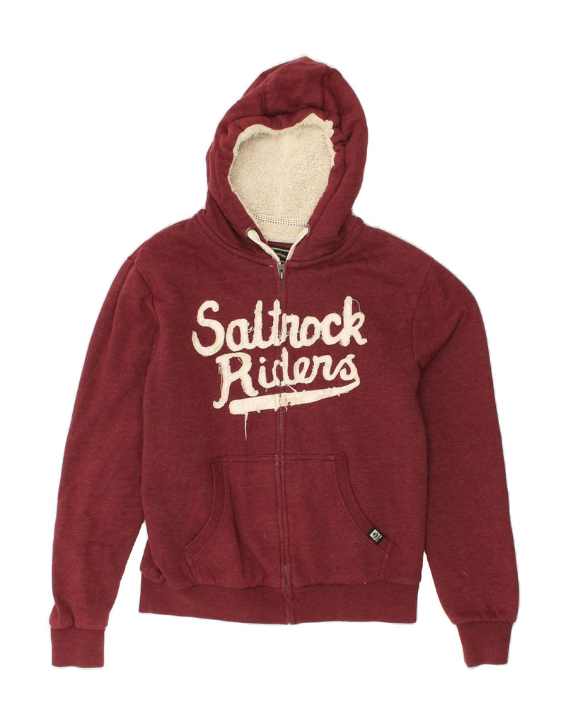 SALTROCK Mens Graphic Sherpa Zip Hoodie Sweater Small Burgundy Cotton | Vintage Saltrock | Thrift | Second-Hand Saltrock | Used Clothing | Messina Hembry 