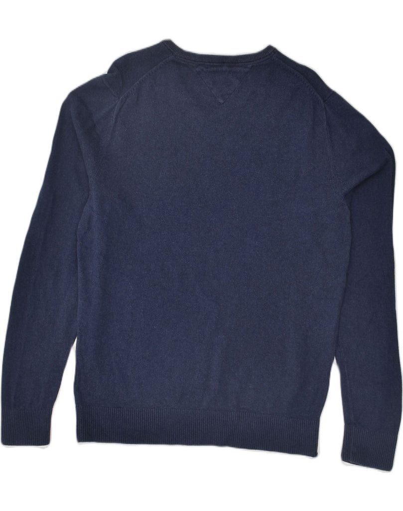 TOMMY HILFIGER Mens V-Neck Jumper Sweater Medium Navy Blue Cotton | Vintage Tommy Hilfiger | Thrift | Second-Hand Tommy Hilfiger | Used Clothing | Messina Hembry 