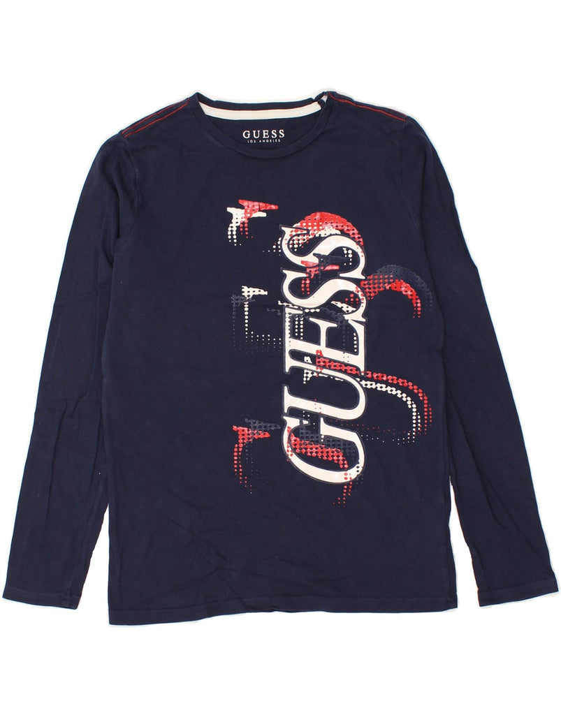 GUESS Boys Graphic Top Long Sleeve 13-14 Years Navy Blue Cotton | Vintage Guess | Thrift | Second-Hand Guess | Used Clothing | Messina Hembry 
