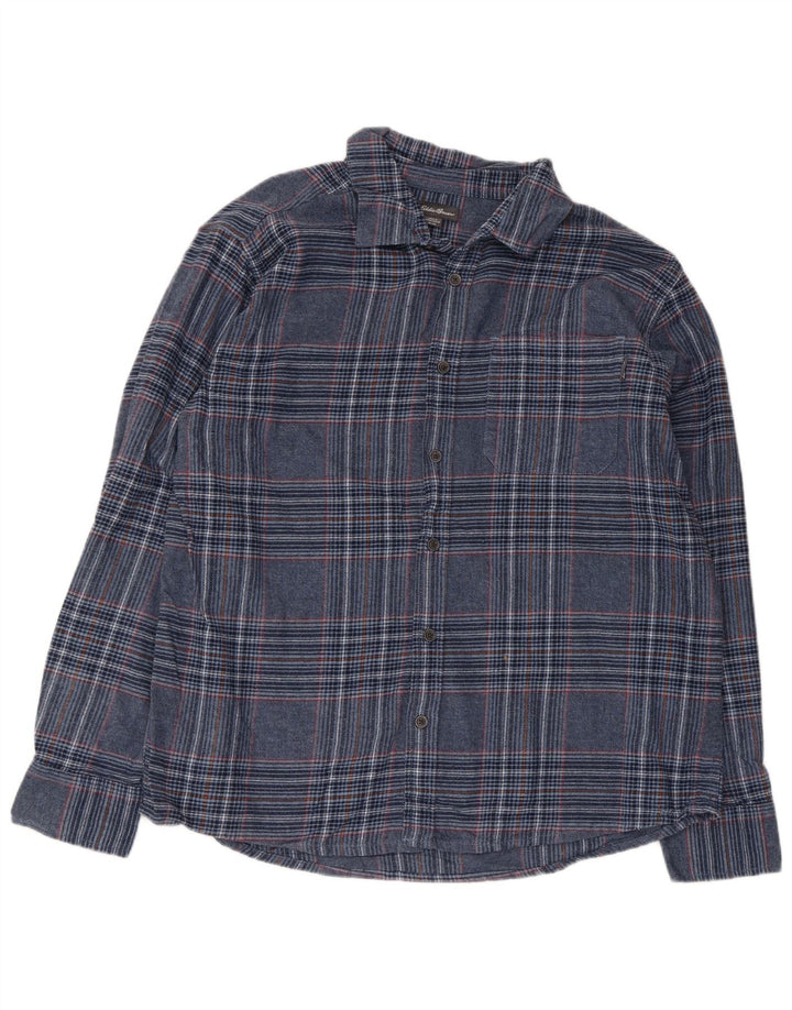 Eddie Bauer Mens Flannel Shirt XL Blue Check Cotton