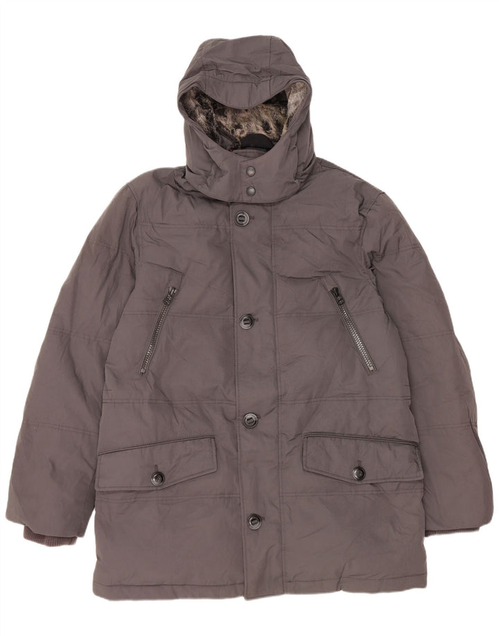 Marks & Spencer Mens Hooded Padded Jacket UK 40 Large Grey Polyester