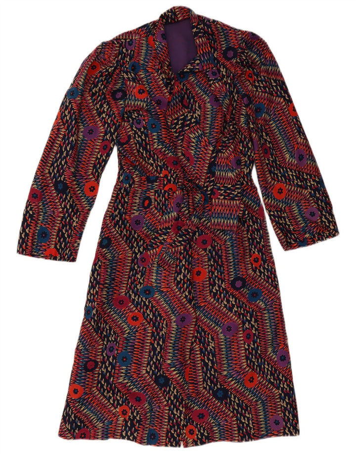 Vintage Womens Long Sleeve Wrap Dress UK 12 Medium Multicoloured Geometric
