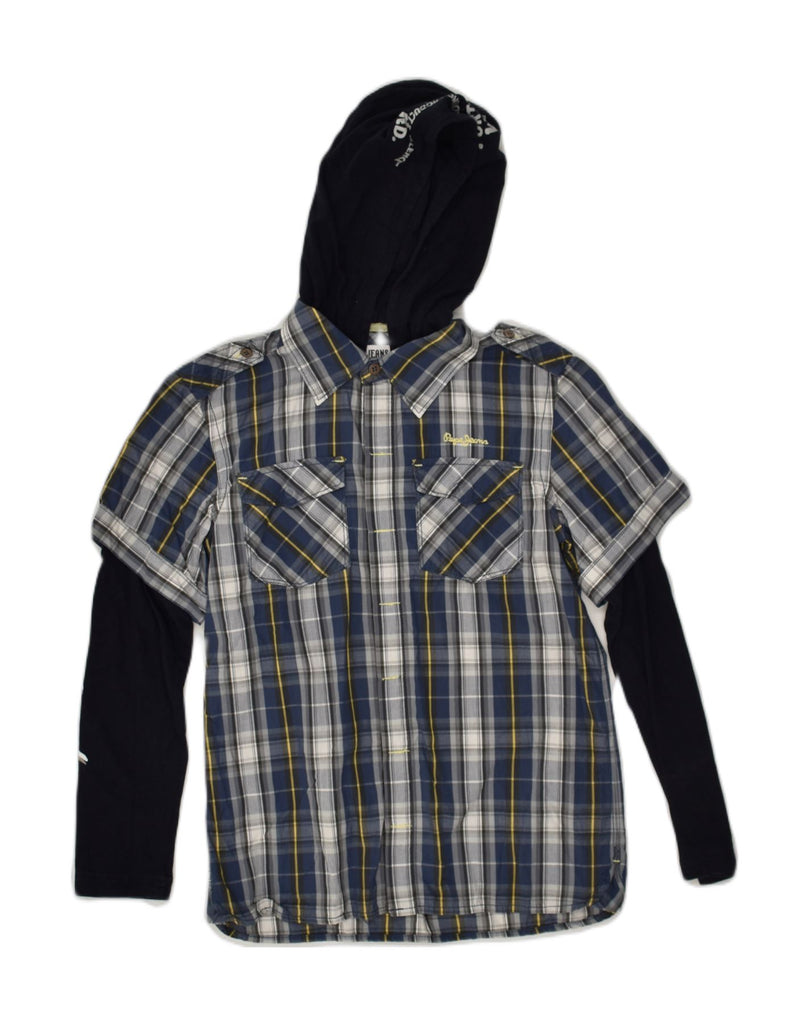 PEPE JEANS Boys Graphic Hooded Shirt 11-12 Years Multicoloured Check | Vintage PEPE Jeans | Thrift | Second-Hand PEPE Jeans | Used Clothing | Messina Hembry 