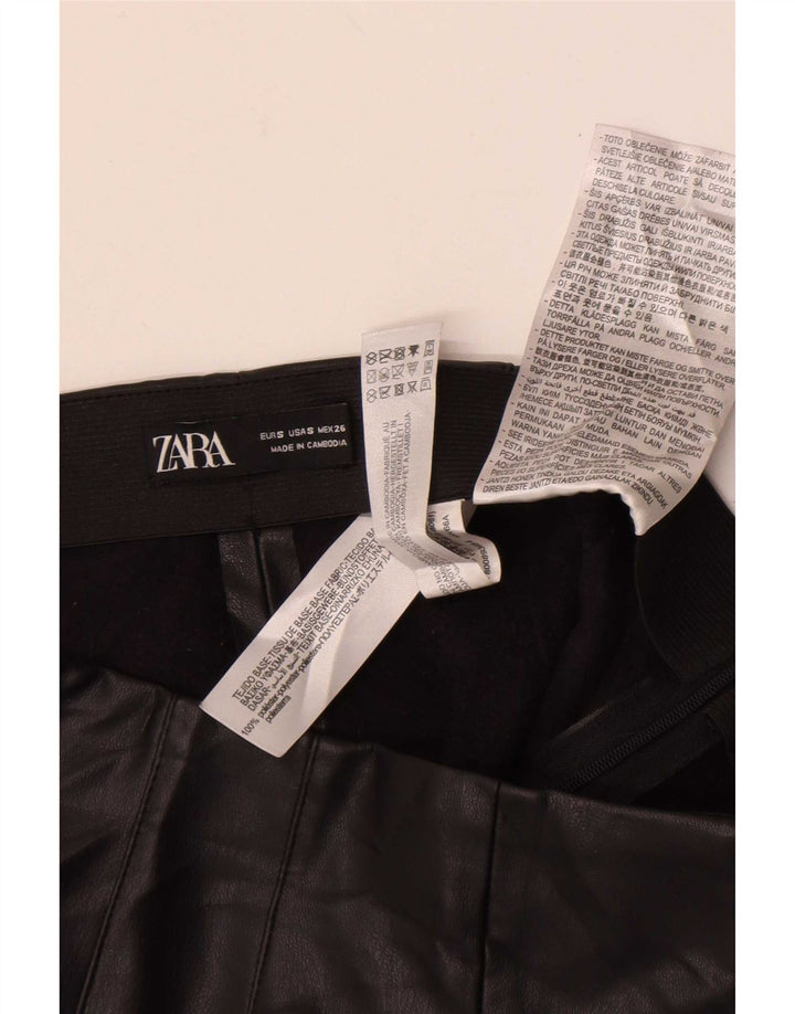 Zara Womens Skinny Leather Trousers Small W26 L27 Black Polyester