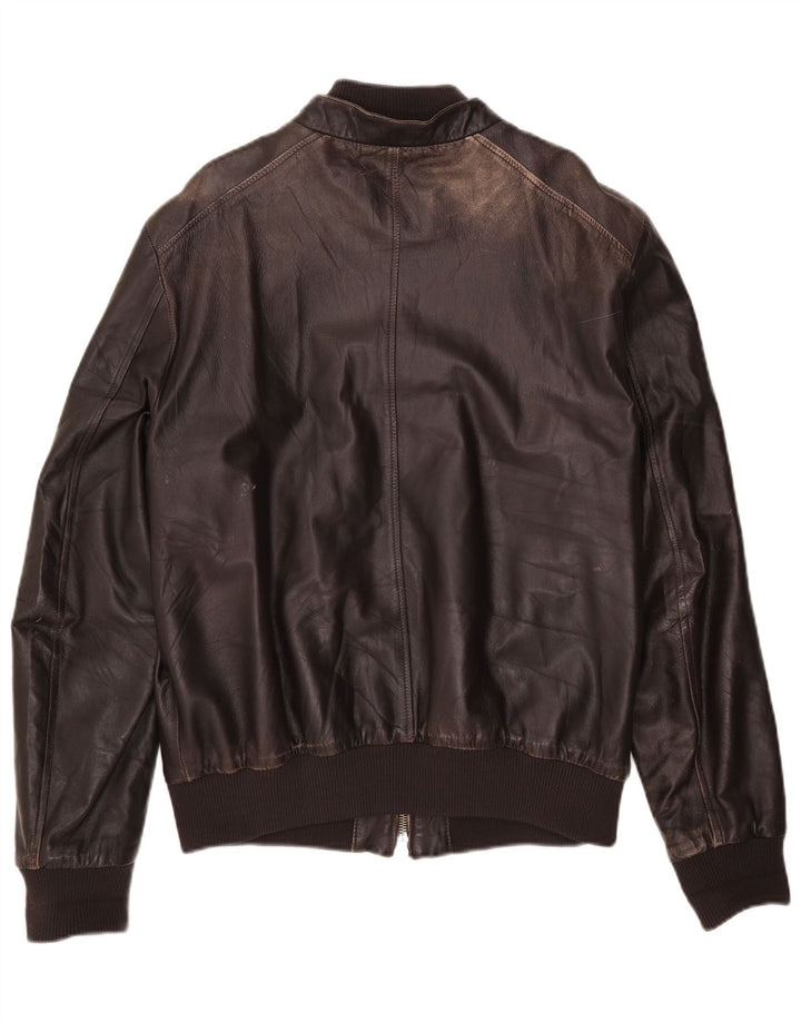 Antony Morato Mens Leather Jacket UK 40 Large Brown Leather