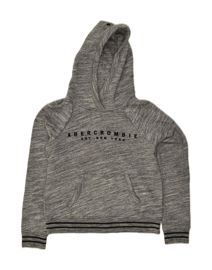 ABERCROMBIE & FITCH Womens Graphic Hoodie Jumper UK 14 Medium Grey Flecked | Vintage Abercrombie & Fitch | Thrift | Second-Hand Abercrombie & Fitch | Used Clothing | Messina Hembry 