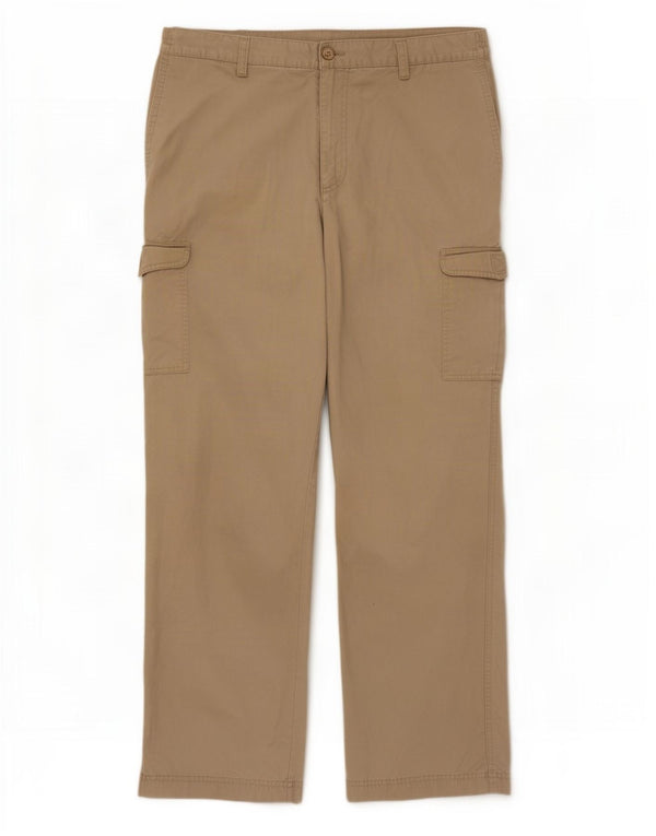 Farah Mens Straight Cargo Trousers W34 L31 Beige Cotton