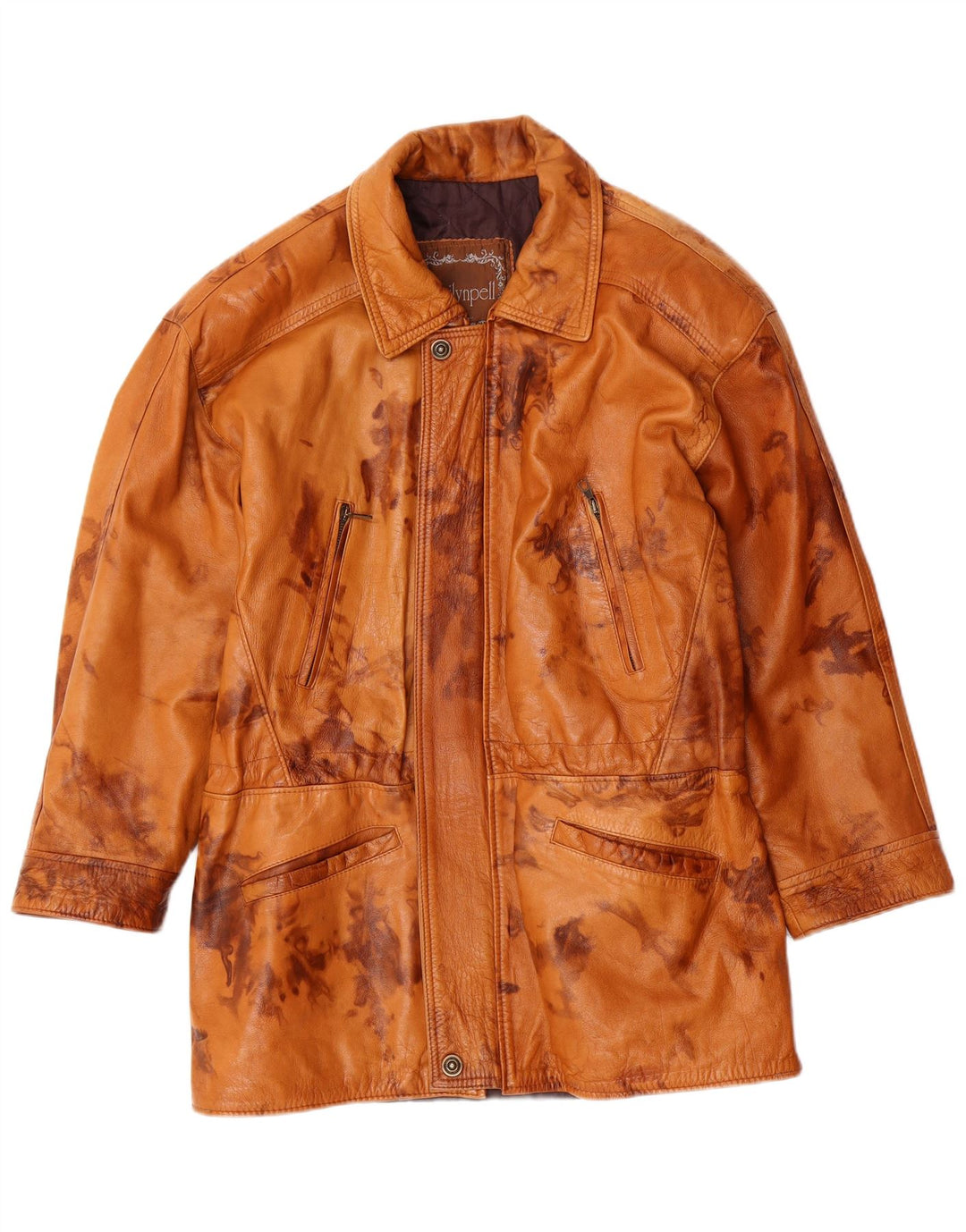 VINTAGE Mens Leather Jacket UK 36 Small Brown Tie Dye Leather