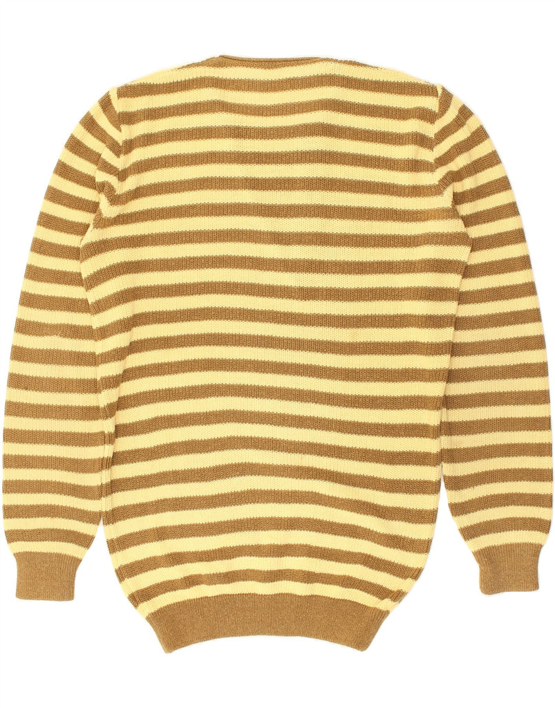 VINTAGE Womens Crew Neck Jumper Sweater UK 16 Large Yellow Striped Acrylic | Vintage Vintage | Thrift | Second-Hand Vintage | Used Clothing | Messina Hembry 