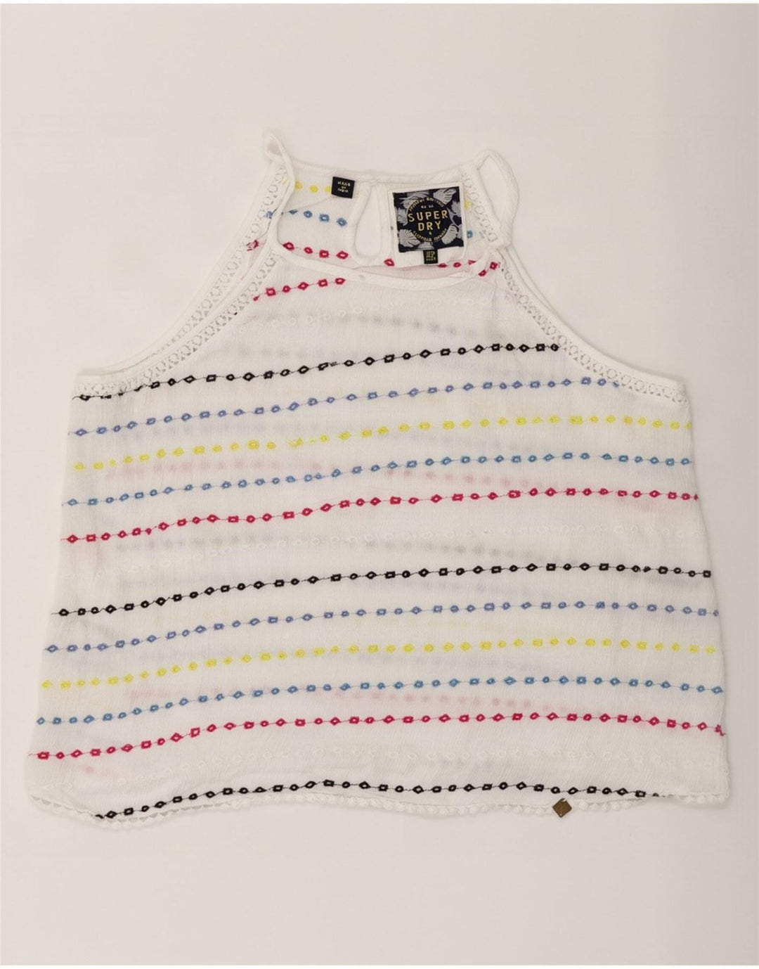 Superdry Womens Crop Halter Top UK 10 Small White Striped Viscose