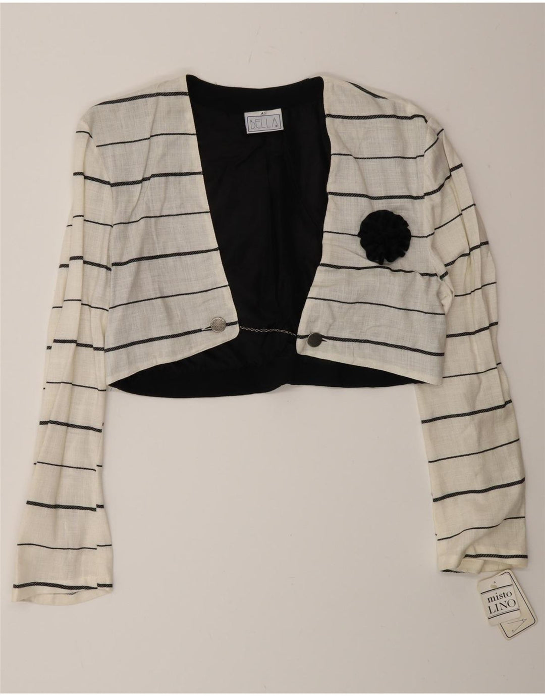 Vintage Womens Double Breasted Bolero Jacket IT 44 Medium White Striped