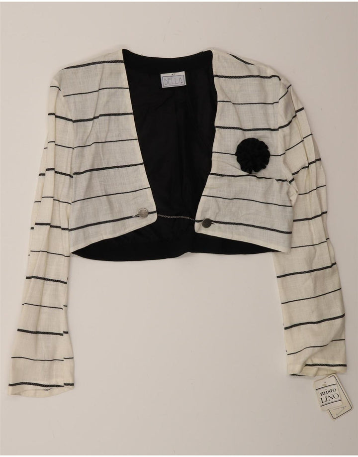 Vintage Womens Double Breasted Bolero Jacket IT 44 Medium White Striped