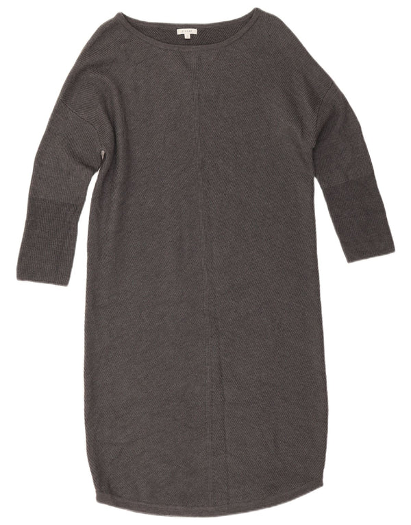 Jigsaw Womens 3/4 Sleeve Oversized Jumper Dress UK 10 Small Grey Wool