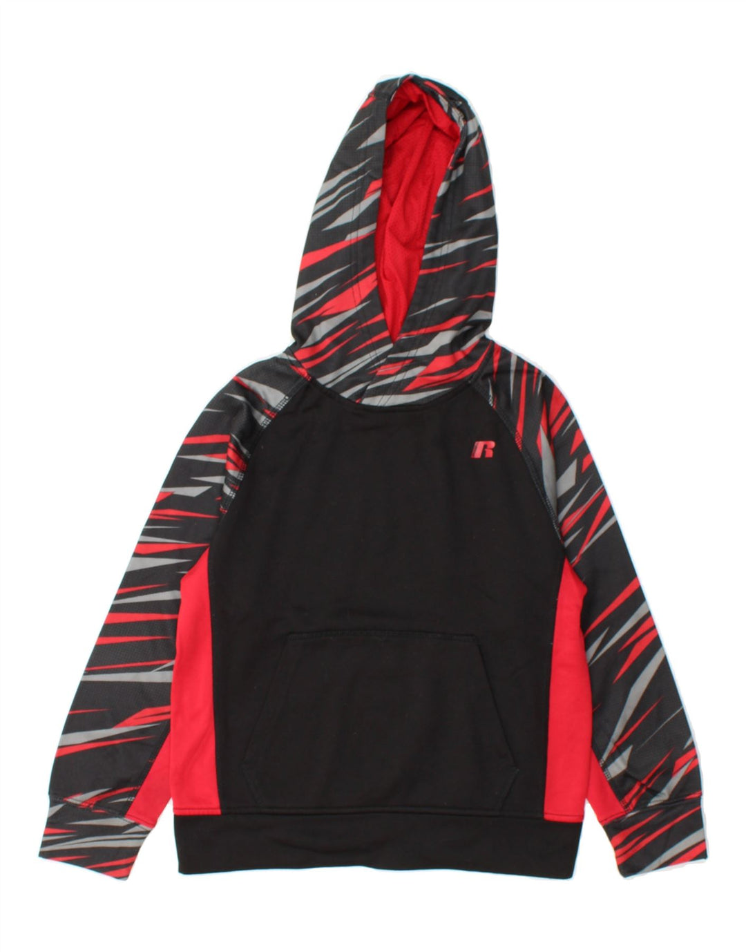 RUSSELL ATHLETIC Boys Hoodie Jumper 7-8 Years Medium Black Striped Vintage Russell Athletic and Second-Hand Russell Athletic from Messina Hembry 