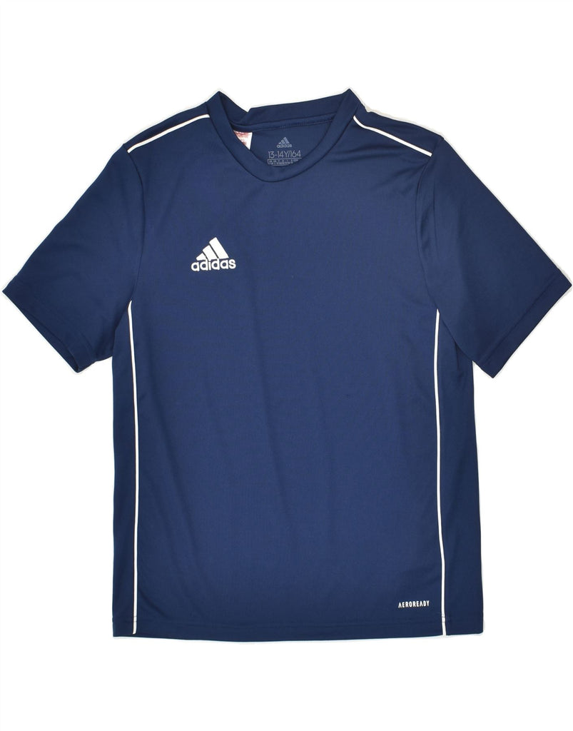 ADIDAS Boys Aeroready Graphic T-Shirt Top 13-14 Years Navy Blue Polyester | Vintage Adidas | Thrift | Second-Hand Adidas | Used Clothing | Messina Hembry 