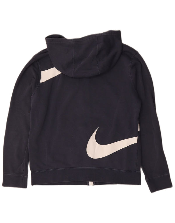 Nike Boys Swoosh Graphic Zip Hoodie Sweater 13-14 Years XL Navy Blue Cotton