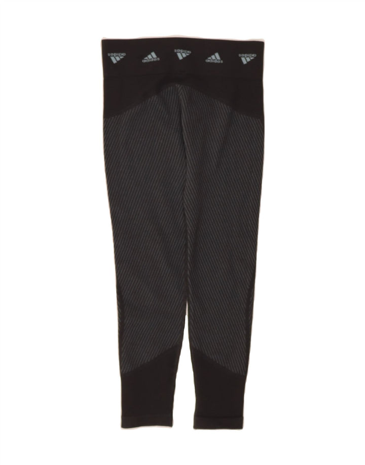 ADIDAS Womens Capri Graphic Leggings UK 12/14 Medium  Black Striped Vintage Adidas and Second-Hand Adidas from Messina Hembry 
