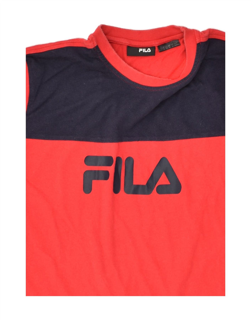 FILA Mens Graphic T-Shirt Top Medium Red Colourblock Cotton | Vintage Fila | Thrift | Second-Hand Fila | Used Clothing | Messina Hembry 