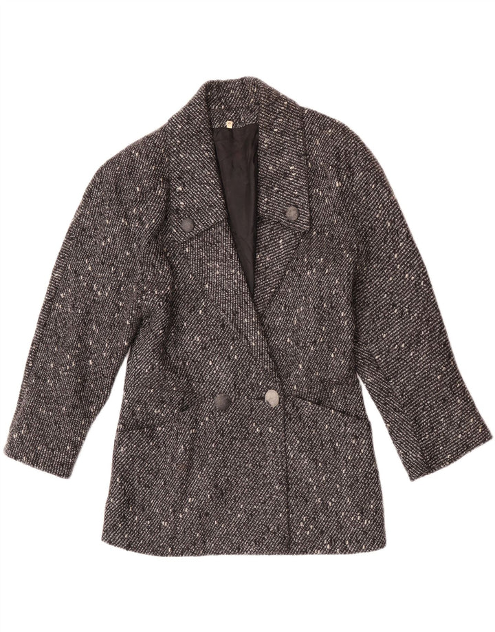 Vintage Womens Double Breasted Blazer Jacket EU 42 Large Black Flecked Wool