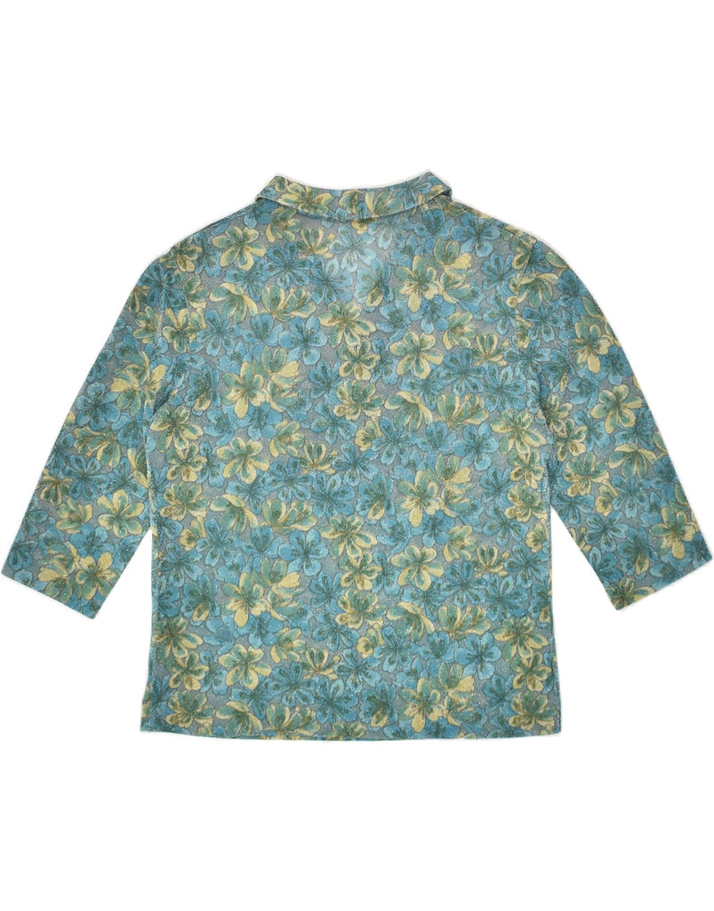 LUISA SPAGNOLI Womens 3/4 Sleeve Pullover Shirt UK 12 Medium Blue Floral | Vintage Luisa Spagnoli | Thrift | Second-Hand Luisa Spagnoli | Used Clothing | Messina Hembry 