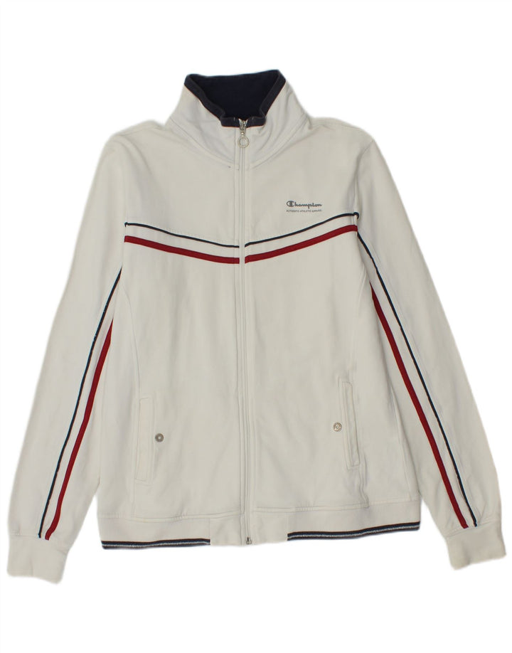 CHAMPION Womens Tracksuit Top Jacket UK 14 Medium White Striped Cotton