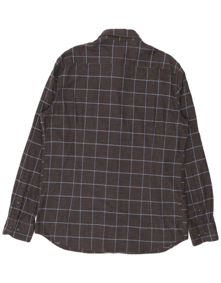 MASSIMO DUTTI Mens Flannel Shirt XL Grey Check Cotton