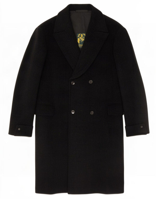 Vintage Mens Double Breasted Coat UK 38 Medium Black New Wool