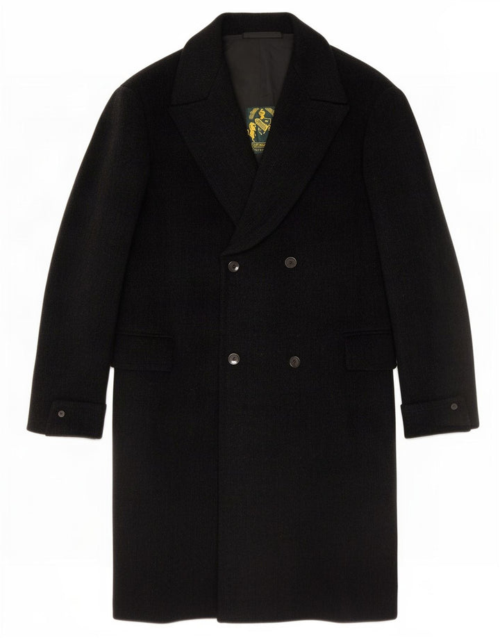 Vintage Mens Double Breasted Coat UK 38 Medium Black New Wool
