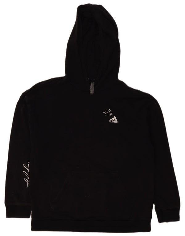 Adidas Womens Graphic Oversized Hoodie Jumper UK 16/18 Large Black Cotton