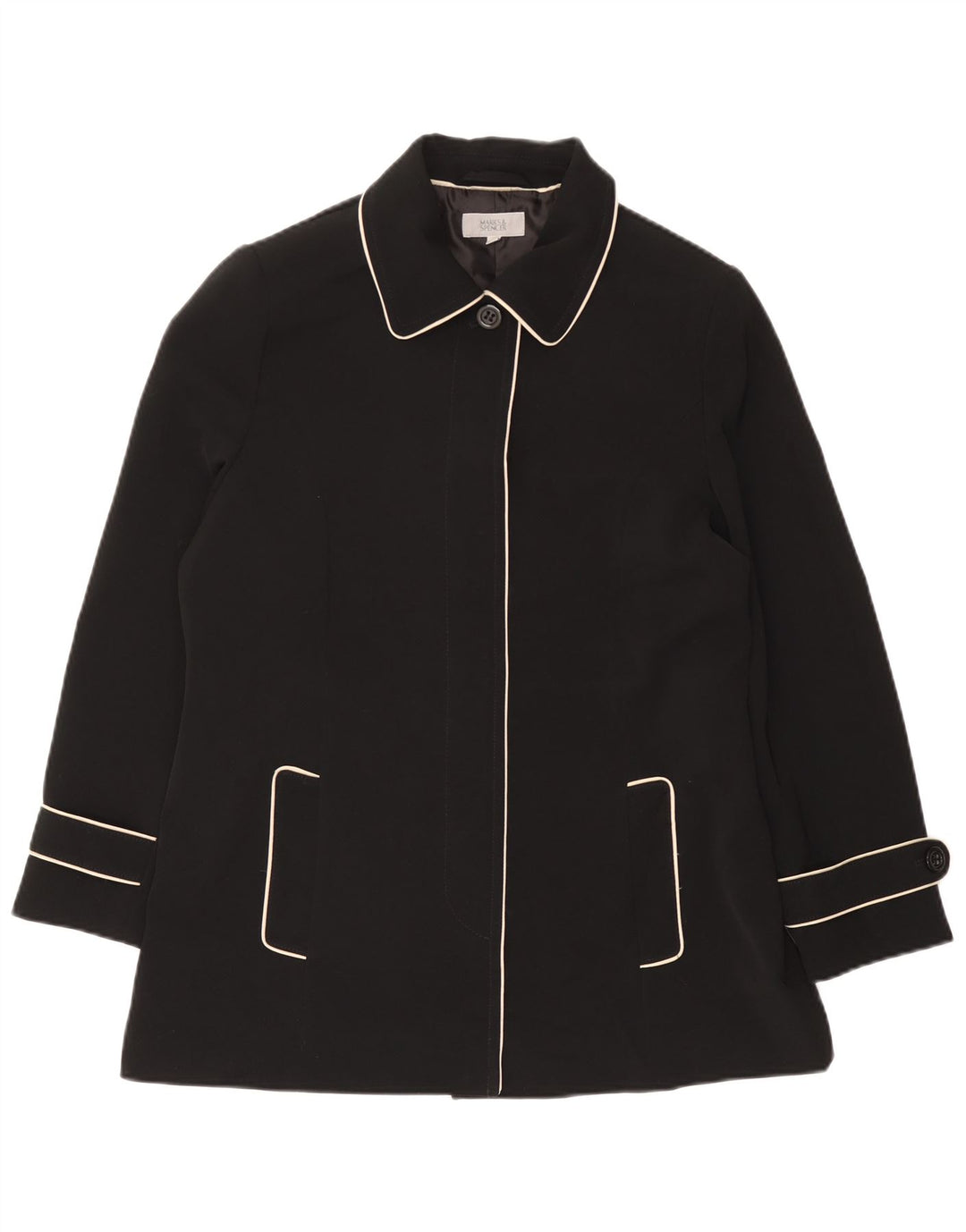 Marks & Spencer Womens Short Trench Coat UK 16 Large  Black Polyester