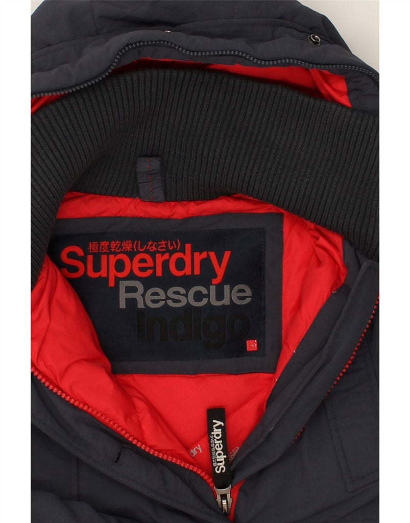 SUPERDRY Womens Indigo Hooded Padded Jacket UK 14 Medium Navy Blue Nylon | Vintage Superdry | Thrift | Second-Hand Superdry | Used Clothing | Messina Hembry 