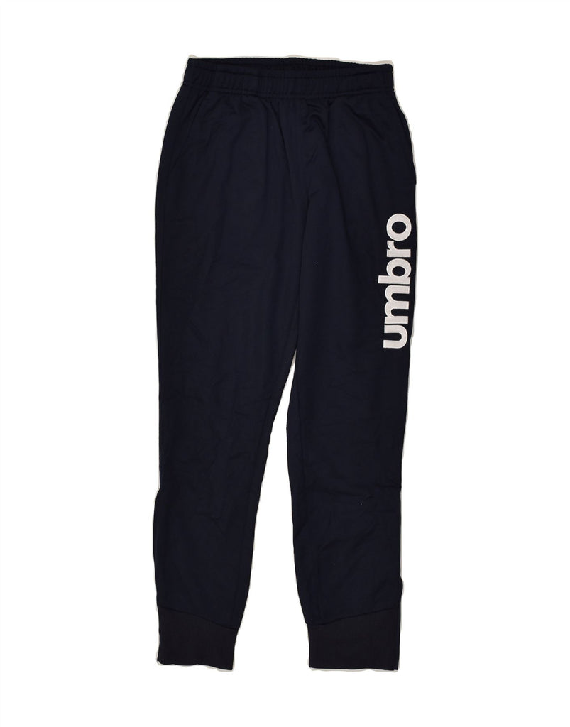 UMBRO Mens Graphic Tracksuit Trousers Joggers 2XS Navy Blue Polyester | Vintage Umbro | Thrift | Second-Hand Umbro | Used Clothing | Messina Hembry 