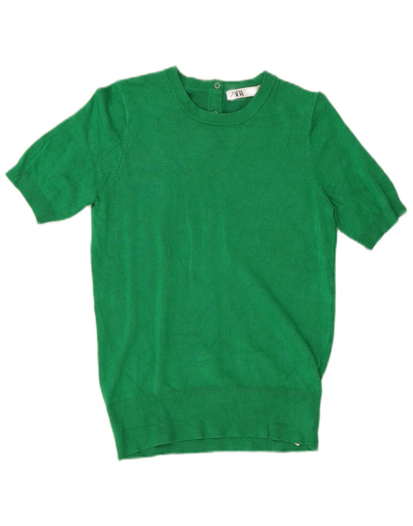 Zara Womens Short Sleeve Boat Neck Jumper Sweater UK 10 Small Green Viscose