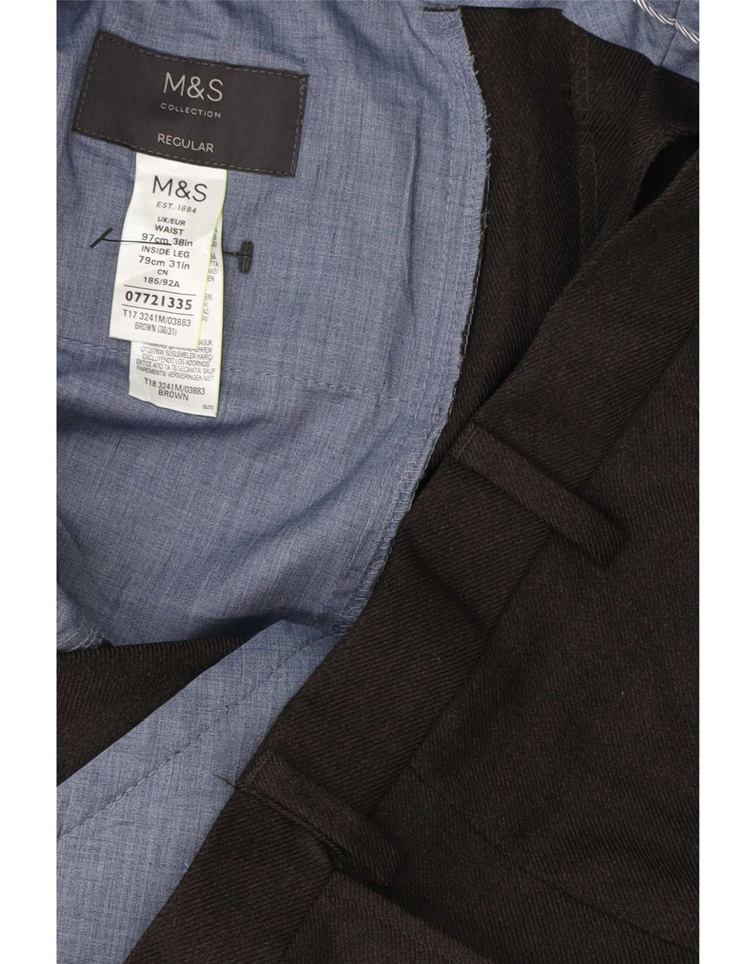 Marks & Spencer Mens Straight Regular Suit Trousers W38 L31 Brown Polyester