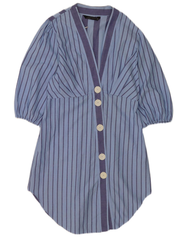Zara Womens Shirt Dress UK 12 Medium Blue Striped Cotton