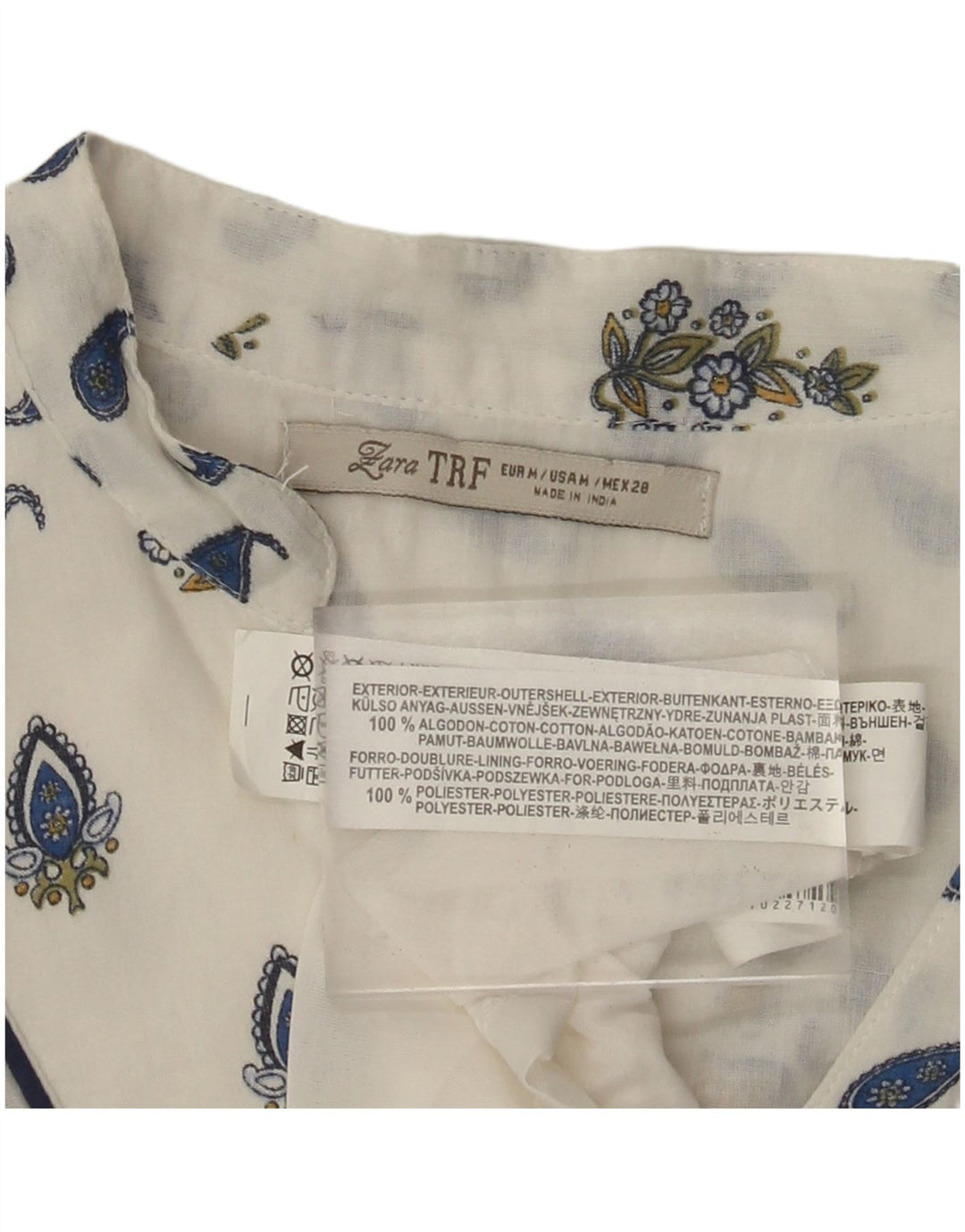 ZARA Womens 3/4 Sleeve Shift Dress UK 12 Medium White Paisley Cotton