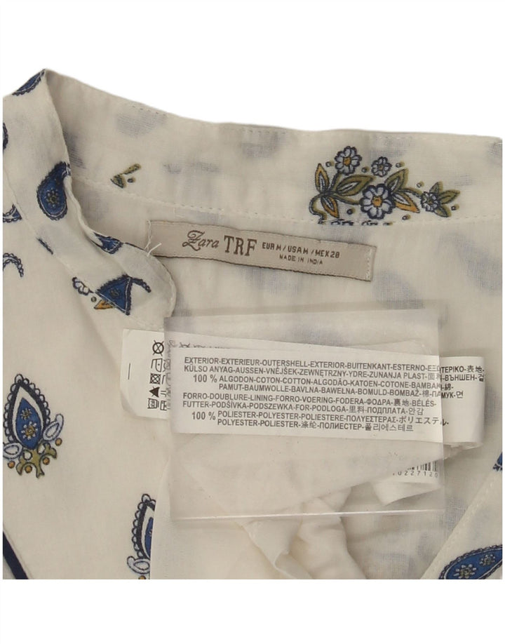 ZARA Womens 3/4 Sleeve Shift Dress UK 12 Medium White Paisley Cotton