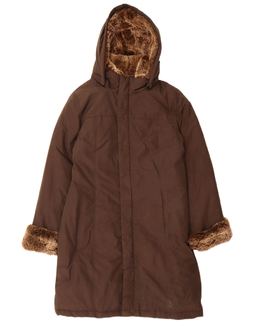 Woolrich Womens Hooded Padded Coat UK 16 Large Brown Cotton