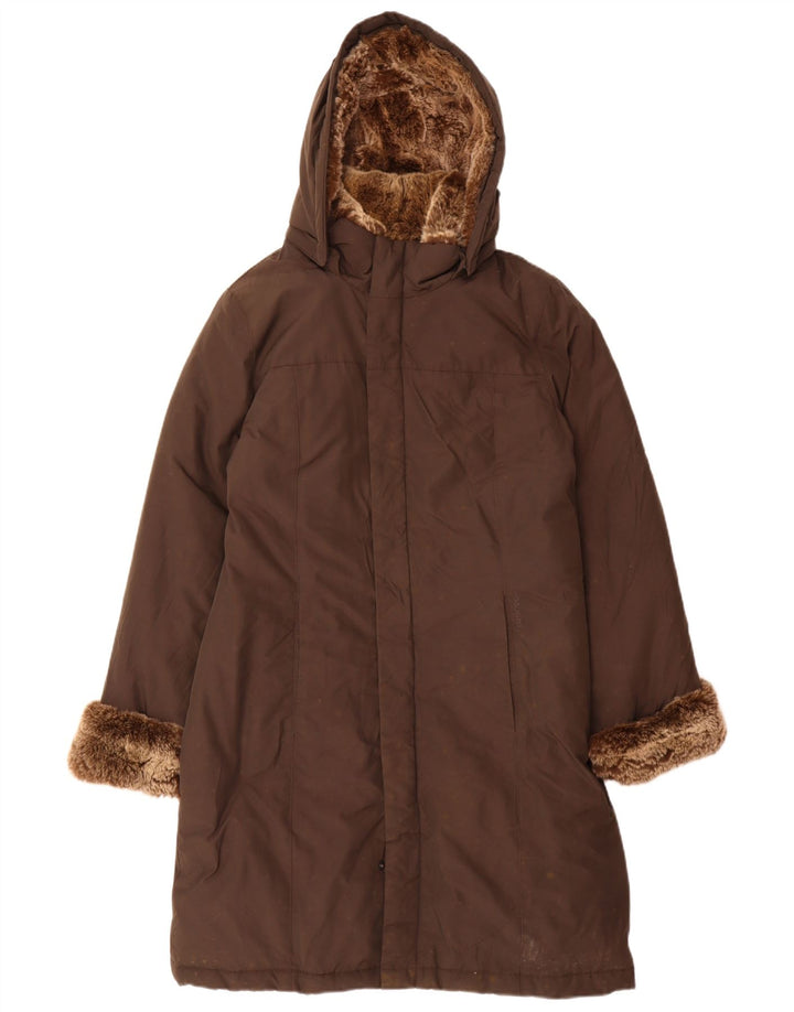 Woolrich Womens Hooded Padded Coat UK 16 Large Brown Cotton