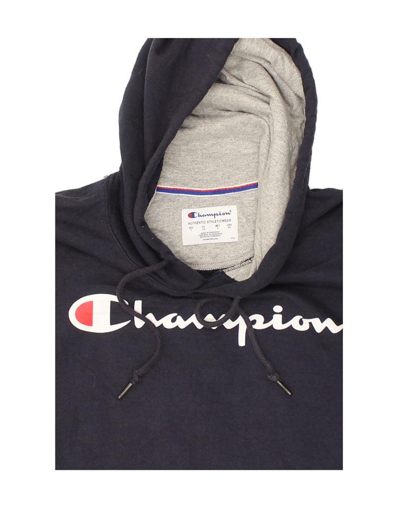 CHAMPION Mens Graphic Hoodie Jumper Large Navy Blue Cotton | Vintage Champion | Thrift | Second-Hand Champion | Used Clothing | Messina Hembry 