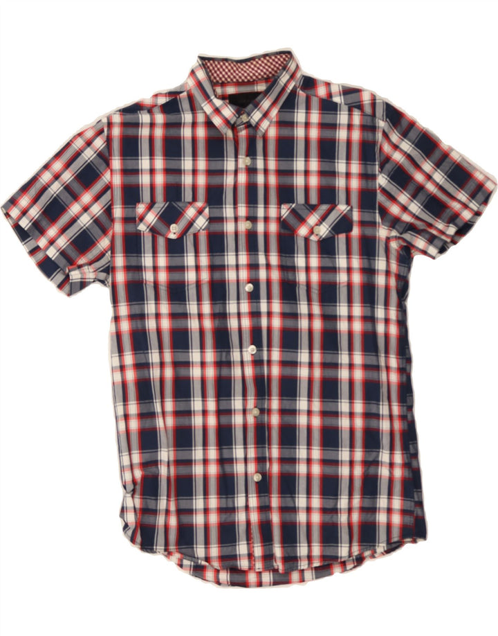 JACK & JONES Mens Short Sleeve Shirt Small Navy Blue Check Cotton Vintage Jack & Jones and Second-Hand Jack & Jones from Messina Hembry 