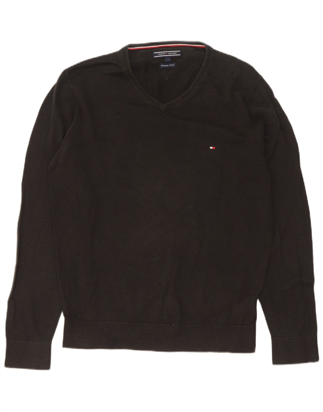 Tommy Hilfiger Mens V-Neck Jumper Sweater Small Black Cotton