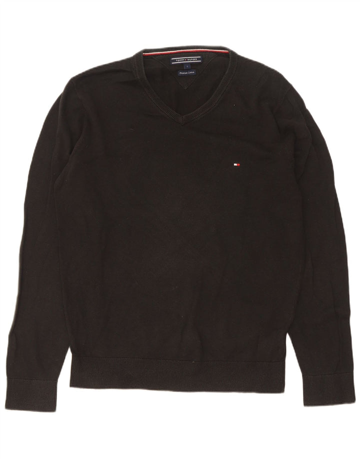 Tommy Hilfiger Mens V-Neck Jumper Sweater Small Black Cotton