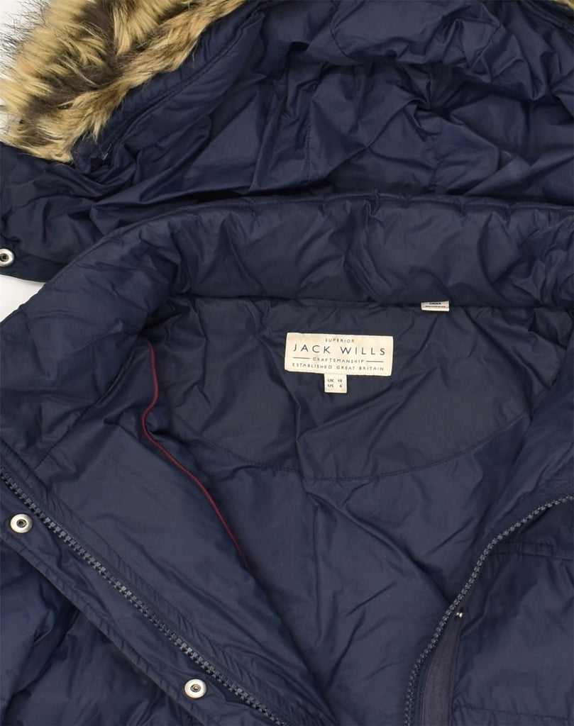 JACK WILLS Womens Hooded Padded Coat UK 10 Small  Navy Blue Nylon | Vintage Jack Wills | Thrift | Second-Hand Jack Wills | Used Clothing | Messina Hembry 