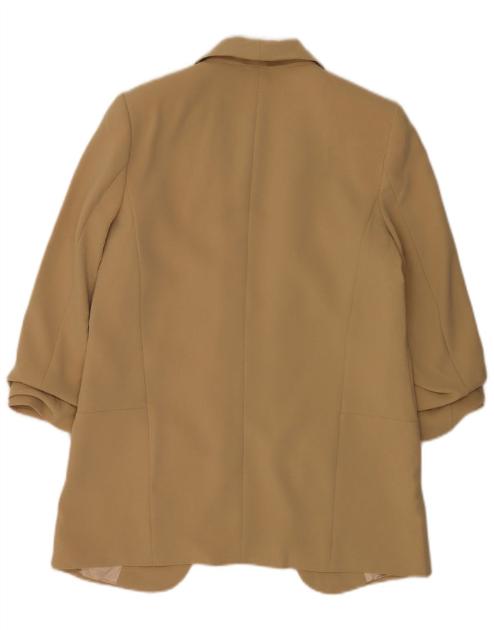 Zara Womens Oversized 3/4 Sleeve Open Blazer Jacket UK 10 Small Beige