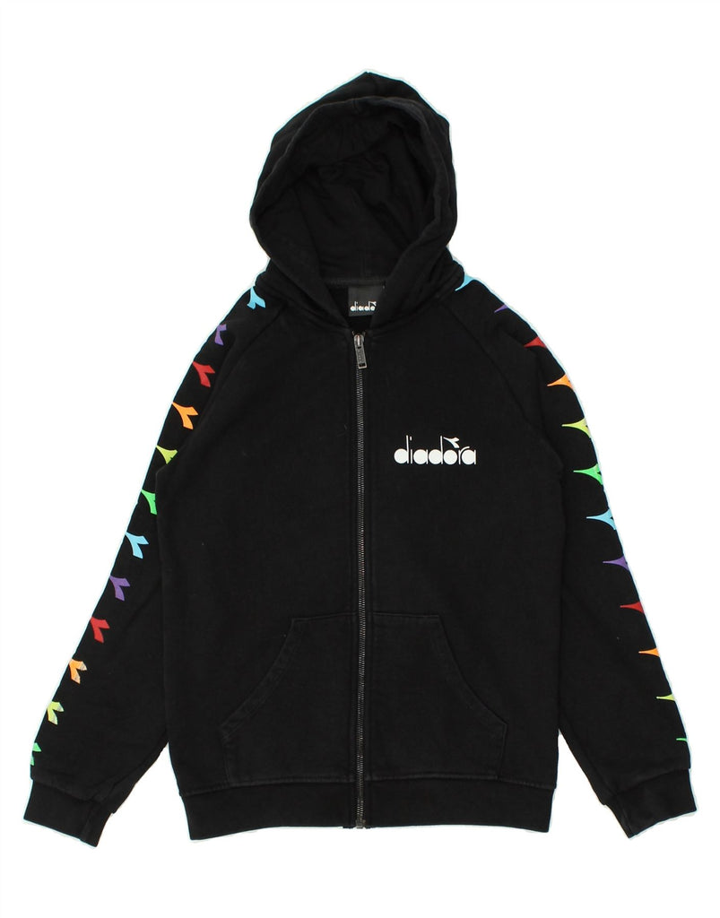 DIADORA Boys Graphic Zip Hoodie Sweater 11-12 Years Black Cotton | Vintage Diadora | Thrift | Second-Hand Diadora | Used Clothing | Messina Hembry 